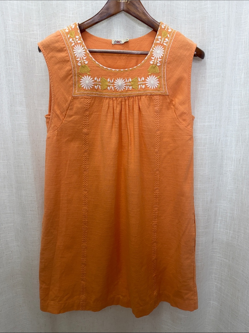 Faherty Embroidered Sleeveless Orange Shift Dress Size Small Excellent Condition